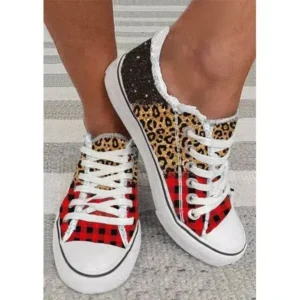 Lipasij Women Casual 3D Printing Color Leopard Canvas Shoes