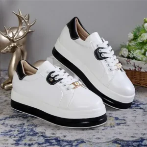 Lipasij Women Fashion Round Toe Platform Colorblock Lace-Up Low Top Sneakers