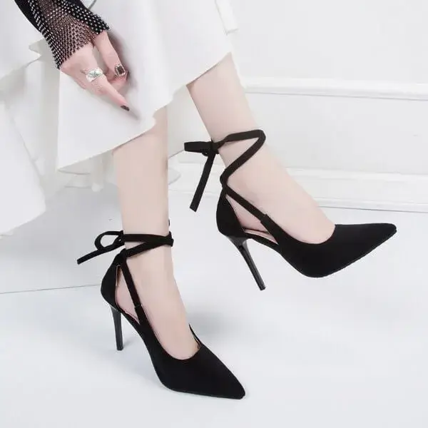 Lipasij Women Fashion Solid Color Plus Size Strap Pointed Toe Suede High Heel Sandals Pumps