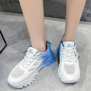 Lipasij Women Fashion Round Toe Breathable Mesh Gradient Sneakers