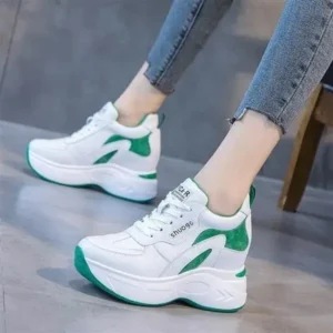 Lipasij Women Fashion Round Toe Platform Medium Heel Lace-Up Colorblock Sneakers