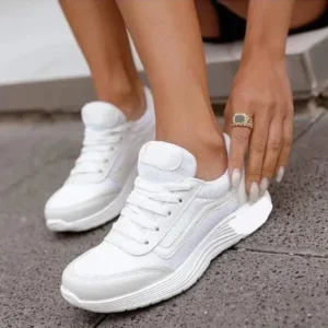 Lipasij Women Casual Breathable Mesh Upper Flat Solid Color Sneakers