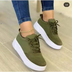 Lipasij Women'S Fashion Casual Round Toe Thick-Soled Lace Up Canvas Sneakers