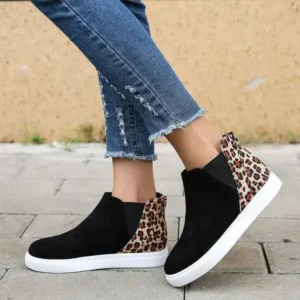 Lipasij Women Fashion Round Toe Leopard Flat Elastic Slip-On Sneakers