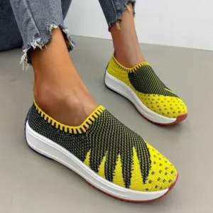 Lipasij Women Fashion Fly Knit Breathable Platform Low Top Sneakers