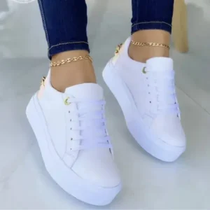 Lipasij Women Fashion Round Toe Platform Lace Up Solid Color Sneakers