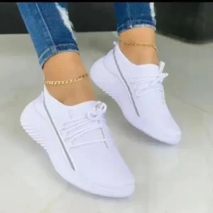 Lipasij Women Fashion Breathable Lace-Up Flat Mesh Sneakers