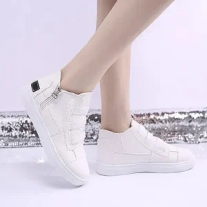 Lipasij Women Fashion Round Toe Mid-Top Canvas Raw Edge Elastic Sneakers