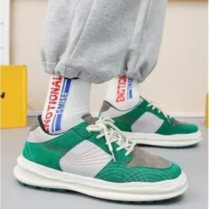 Lipasij Men'S Retro Color-Block Thick-Soled Pu Sneakers