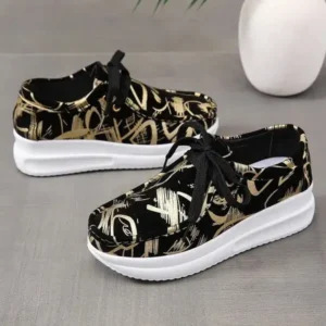 Lipasij Casual Graffiti Round Toe Platform Plus Size Sneakers