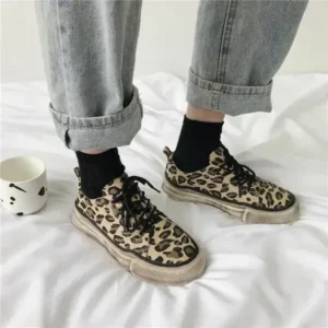 Lipasij Women Fashion Leopard Printing Flat Sneakers