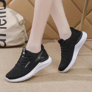 Lipasij Women Sports Casual Lace Up Design Mesh Breathable Wedge Sneakers