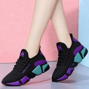 Lipasij Women Fashion Casual Lace-Up Design Mesh Breathable Color Blocking Platform Running Sneakers