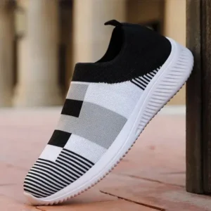 Lipasij Women Casual Knit Design Breathable Mesh Color Blocking Flat Sneakers