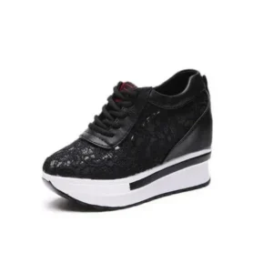 Lipasij Women Sexy Lace Design Lace-Up Breathable Wedge Platform Sneakers