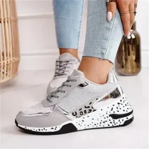 Lipasij Women Fashion Casual Leopard Print Color Matching Lace-Up Platform Sneakers