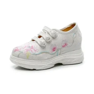 Lipasij Women Casual Flower Embroidered Round Toe Platform Canvas Sneakers