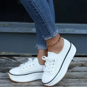 Lipasij Women Simple Casual Knit Upper Thick-Soled Lace-Up Sneakers