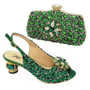 Lipasij Fashion Rhinestone Design Party Women High Heel Peep Toe Sandals And Clutch Evening Bag Set