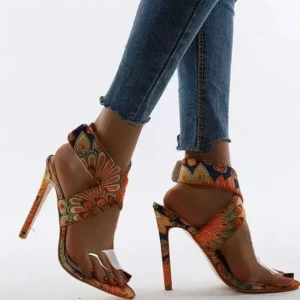 Lipasij Women Fashion Plus Size Floral Point Toe High Heel Sandals