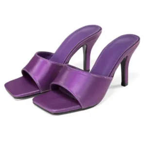 Lipasij Women Sexy Square Head Purple Stiletto Slippers