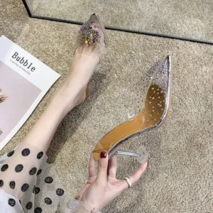 Lipasij Women Fashion Sexy Rhinestone Decorative Pointed Toe Transparent High Heel Sandals