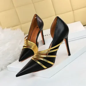 Lipasij Women Fashion Sexy Pointed Toe Hollow Design Stiletto Shoes