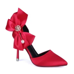 Lipasij Women Fashion Elegant Solid Color PU Pointed Toe Bowknot Pumps