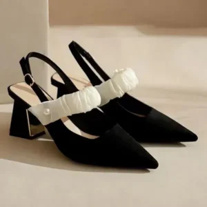 Lipasij Women Fashion Elegant Solid Color PU Pointed Toe Kitten Heel Sandals