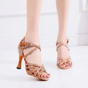 Lipasij Women Fashion Solid Color Suede Rhinestone High Heel Ankle Strap Buckle Sandals