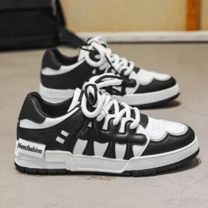 Lipasij Men Fashion Black White Stitching Low Top Sneakers