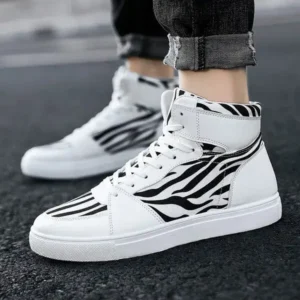 Lipasij Men'S Fashion Zebra Print Breathable Canvas High Top Sneakers