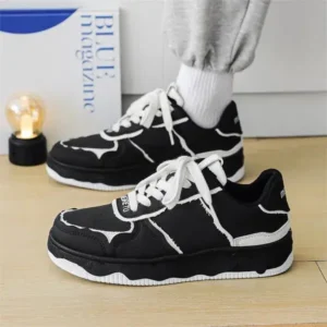 Lipasij Men'S Fashion Black White Breathable Canvas Sneakers