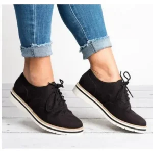 Lipasij Women Retro Plus Size Simple Solid Color Lace-Up Round Toe Sneakers