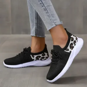 Lipasij Women Casual Mesh Breathable Leopard Sneakers