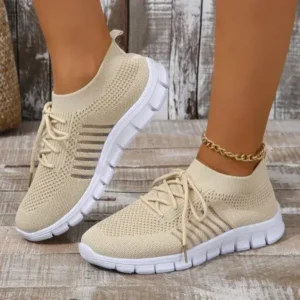 Lipasij Women Casual Plus Size Solid Color Mesh Breathable Flat Sneakers