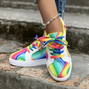 Lipasij Women Fashion Casual Plus Size Graffiti Lace-Up Sneakers