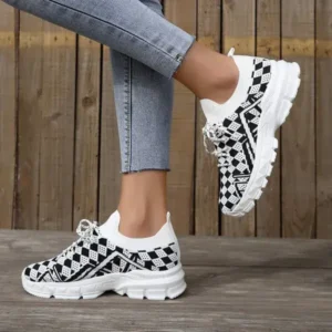 Lipasij Summer Women Fashion Casual Geometric Print Fly-Woven Lace-Up Sneakers