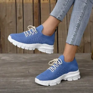 Lipasij Women Fashion Casual Breathable Flying Woven Lace-Up Thick-Soled Sneakers