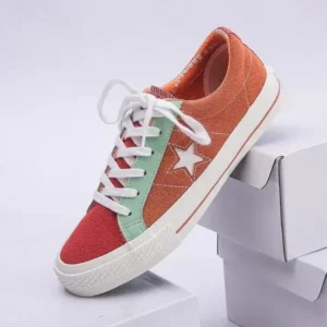 Lipasij Women Fashion Stitching Canvas Star Round Toe Sneakers