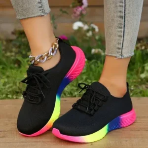 Lipasij Women Fashion Casual Mesh Breathable Rainbow Sneakers