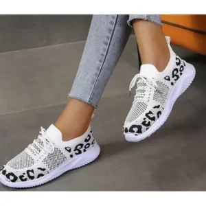 Lipasij Women Fashion Plus Size Spotted Mesh Breathable Round Toe Sneakers