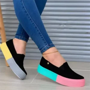 Lipasij Women Fashion Casual Color Block Thick-Soled Elastic Loafers