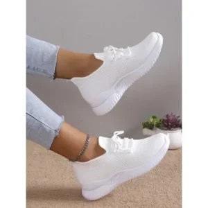 Lipasij Summer Women Fashion Breathable Mesh Fly-Woven Solid Color Sneakers