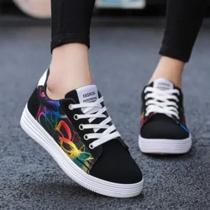 Lipasij Men Fashion Graffiti Pattern Lightweight Canvas Sneakers