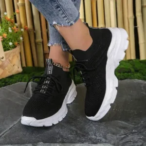 Lipasij Women Fashionable Casual Solid Color Lace-Up Sneakers