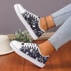 Lipasij Women Casual Fashion 3D Print Denim Canvas Sneakers