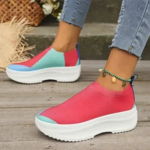 Lipasij Women Fashion Casual Color Blocking Fly-Woven Thick-Soled Sneakers