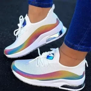 Lipasij Women Fashion Casual Rainbow Color Blocking Sneakers