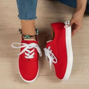 Lipasij Women Fashion Casual Solid Color Lace-Up Canvas Shoes